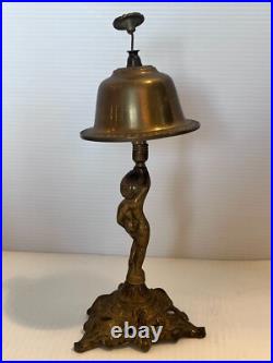 Antique Brass Nude Cherub Hotel Counter Reception Bell Brass 10