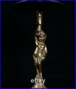 Antique Brass Ornate Hotel Reception Bell Customer Service 10 Nude Cherub (R2)