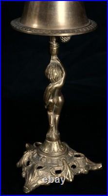 Antique Brass Ornate Hotel Reception Bell Customer Service 10 Nude Cherub (R2)