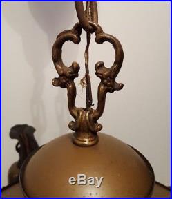 Antique Brass Pan Chandelier 4 Lights Bobeches Ceiling Fixture Switch Bell Deco