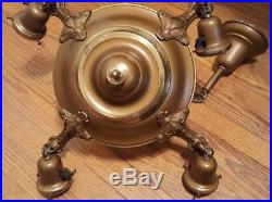 Antique Brass Pan Chandelier 4 Lights Bobeches Ceiling Fixture Switch Bell Deco