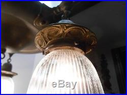 Antique Brass Pan Chandelier 5 Lights Bobeches Ceiling Fixture Ceiling Bell Deco