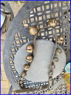 Antique Brass Petal Sleigh Bell Strap W. E. Barton WEB Running Horse 1880s Antique Brass Petal Sleigh Bell Strap W. E. Barton WEB Running Horse 1880s