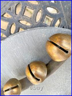 Antique Brass Petal Sleigh Bell Strap W. E. Barton WEB Running Horse 1880s Antique Brass Petal Sleigh Bell Strap W. E. Barton WEB Running Horse 1880s