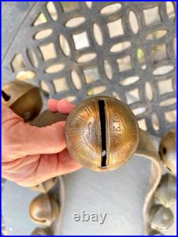 Antique Brass Petal Sleigh Bell Strap W. E. Barton WEB Running Horse 1880s