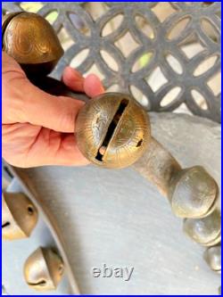 Antique Brass Petal Sleigh Bell Strap W. E. Barton WEB Running Horse 1880s