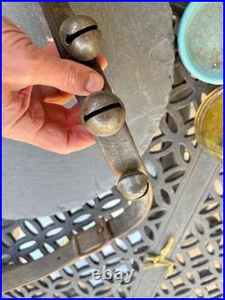 Antique Brass Petal Sleigh Bell Strap W. E. Barton WEB Running Horse 1880s Antique Brass Petal Sleigh Bell Strap W. E. Barton WEB Running Horse 1880s