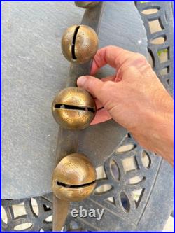 Antique Brass Petal Sleigh Bell Strap W. E. Barton WEB Running Horse 1880s