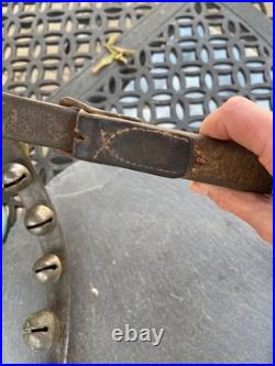 Antique Brass Petal Sleigh Bell Strap W. E. Barton WEB Running Horse 1880s