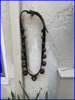 Antique Brass Petal Sleigh Bell Strap W. E. Barton WEB Running Horse 1880s