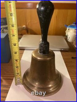 Antique Brass School Bell 10 Inches! Wood Handle Country Hand Heavy! 1850-1890