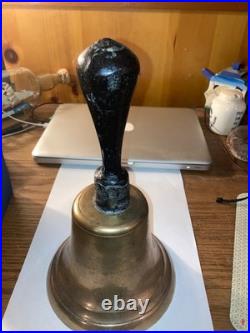 Antique Brass School Bell 10 Inches! Wood Handle Country Hand Heavy! 1850-1890