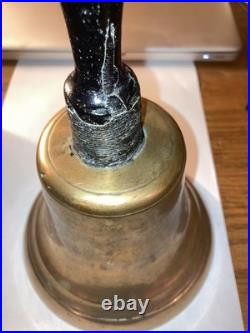 Antique Brass School Bell 10 Inches! Wood Handle Country Hand Heavy! 1850-1890