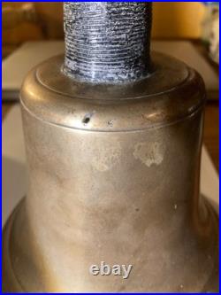 Antique Brass School Bell 10 Inches! Wood Handle Country Hand Heavy! 1850-1890