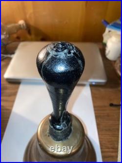 Antique Brass School Bell 10 Inches! Wood Handle Country Hand Heavy! 1850-1890