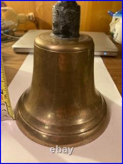 Antique Brass School Bell 10 Inches! Wood Handle Country Hand Heavy! 1850-1890