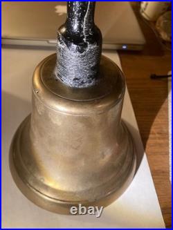 Antique Brass School Bell 10 Inches! Wood Handle Country Hand Heavy! 1850-1890