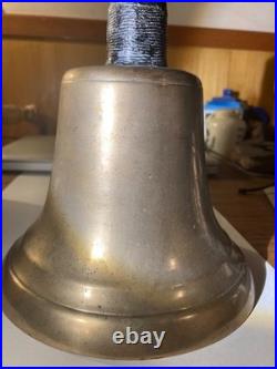 Antique Brass School Bell 10 Inches! Wood Handle Country Hand Heavy! 1850-1890