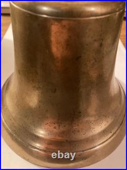 Antique Brass School Bell 10 Inches! Wood Handle Country Hand Heavy! 1850-1890