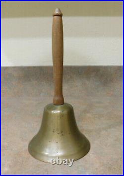 Antique Brass School Bell With Wooden Handle 8-5/8