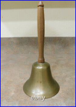 Antique Brass School Bell With Wooden Handle 8-5/8