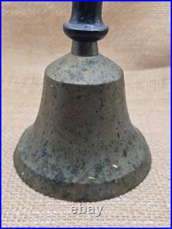 Antique Brass Schoolmarm Bell Large Wood-Handheld School Bell 7.25