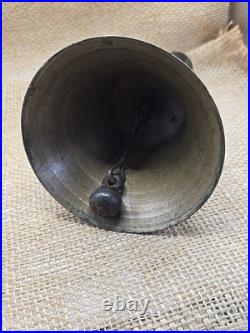 Antique Brass Schoolmarm Bell Large Wood-Handheld School Bell 7.25