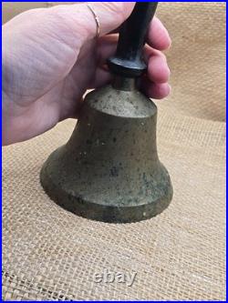 Antique Brass Schoolmarm Bell Large Wood-Handheld School Bell 7.25