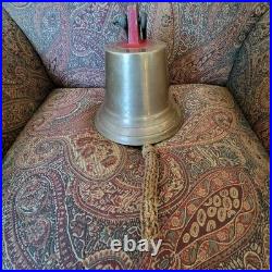 Antique Brass Ship's Bell with Rope Pull and Mounting Hardware