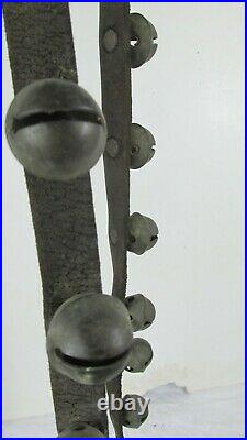 Antique Brass Sleigh Bell 30 Bells On Leather Strap All Original