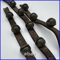 Antique Brass Sleigh Bells 13 Bells Leather Straps Early 1900s Horse Christmas