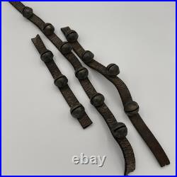 Antique Brass Sleigh Bells 13 Bells Leather Straps Early 1900s Horse Christmas