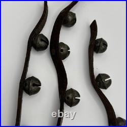 Antique Brass Sleigh Bells 13 Bells Leather Straps Early 1900s Horse Christmas