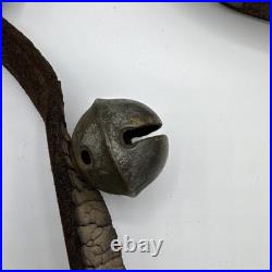 Antique Brass Sleigh Bells 13 Bells Leather Straps Early 1900s Horse Christmas