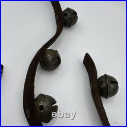 Antique Brass Sleigh Bells 13 Bells Leather Straps Early 1900s Horse Christmas