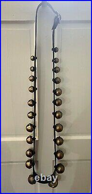 Antique Brass Sleigh Bells 23 Graduated Bells on 92 Leather Strap Petal Design