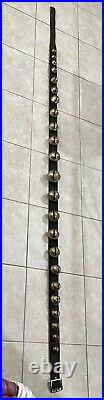 Antique Brass Sleigh Bells 23 Graduated Bells on 92 Leather Strap Petal Design