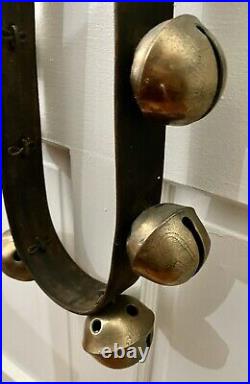 Antique Brass Sleigh Bells 23 Graduated Bells on 92 Leather Strap Petal Design