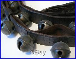 Antique Brass Sleigh Bells 40 Bells On Leather Strap Sound Beautiful