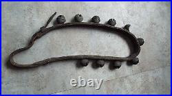 Antique Brass Sleigh Bells HORSE grelot LEATHER STRAP art craft primitive