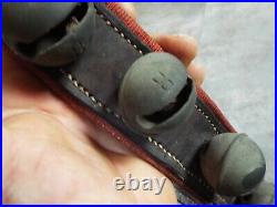 Antique Brass Sleigh Bells HORSE grelot LEATHER STRAP art craft primitive