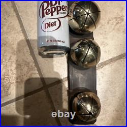 Antique Brass Sleigh Bells HUGE Graduated Pristine Leather Strap Christmas Vtg