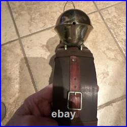 Antique Brass Sleigh Bells HUGE Graduated Pristine Leather Strap Christmas Vtg
