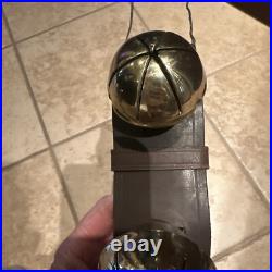 Antique Brass Sleigh Bells HUGE Graduated Pristine Leather Strap Christmas Vtg