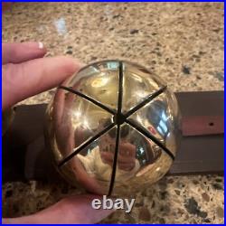 Antique Brass Sleigh Bells HUGE Graduated Pristine Leather Strap Christmas Vtg