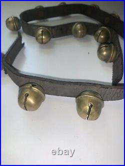 Antique Brass Sleigh Bells Horse Harness Leather 15 Carriage Bells Christmas 40