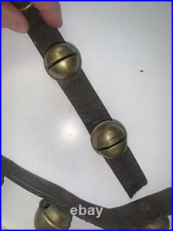 Antique Brass Sleigh Bells Horse Harness Leather 15 Carriage Bells Christmas 40