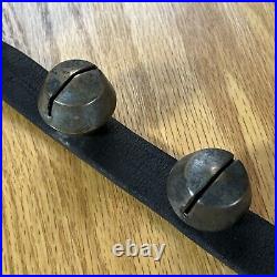 Antique Brass Sleigh Bells Horse Harness Leather Carriage Bells Christmas Farm