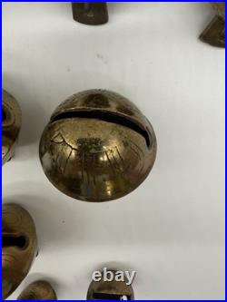 Antique Brass Sleigh Bells Jingle Bells Lot Petal Christmas Lot Of 19