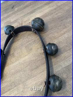 Antique Brass Sleigh Bells Leather Horse -23 Bells